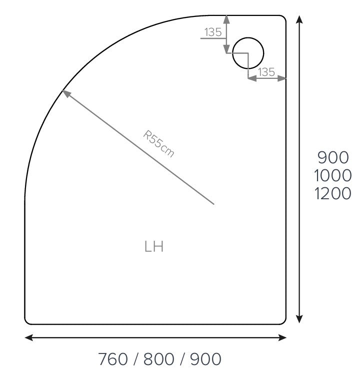 ALPHA LH 1200MM X 800MM QUADRANT SHOWER    TRAY 55
