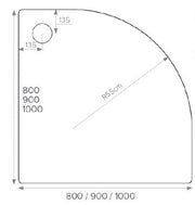 ALPHA 800MM X 800MM QUADRANT ANTI-SLIP     SHOWER TRAY 550MM RADIUS