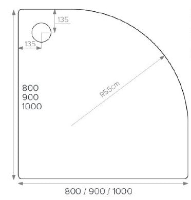 ALPHA 800MM X 800MM QUADRANT ANTI-SLIP     SHOWER TRAY 550MM RADIUS
