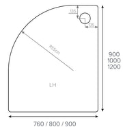 ALPHA LH 1000MM X 800MM QUADRANT ANTI-SLIP SHOWER TRAY TRAY 550MM RADIUS