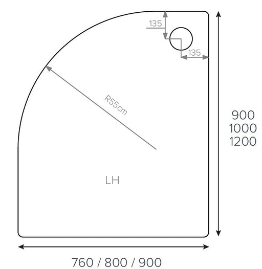 ALPHA LH 1200MM X 800MM QUADRANT ANTI-SLIP SHOWER TRAY TRAY 550MM RADIUS