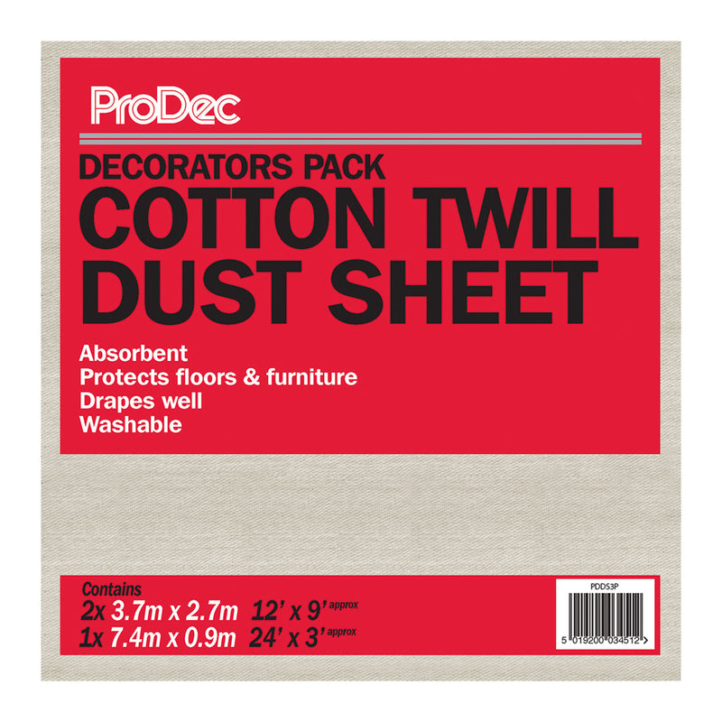 ProDec 3pk Assorted Cotton Twill Dust Sheets