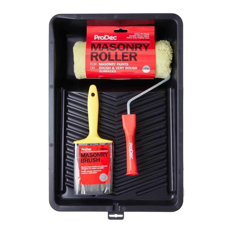 ProDec 9" x 1.75" 4pc Long Pile Padded Masonry Roller, Frame, Brush & 11" Tray Set