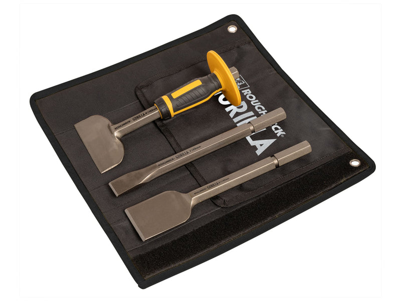 GORILLA® Bolster & Chisel Set with Canvas Tool Roll, 3 Piece