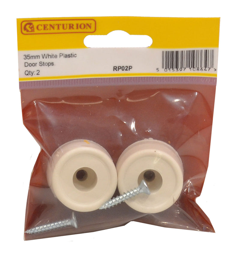 35mm White Plastic Door Stops (Pack of 2)