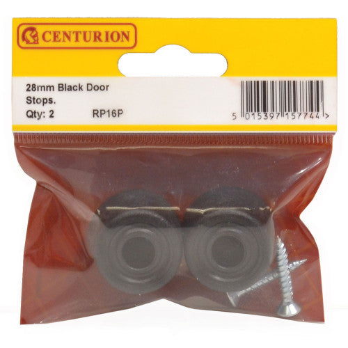 28mm Black Plastic Door Stop (Pack of 2)