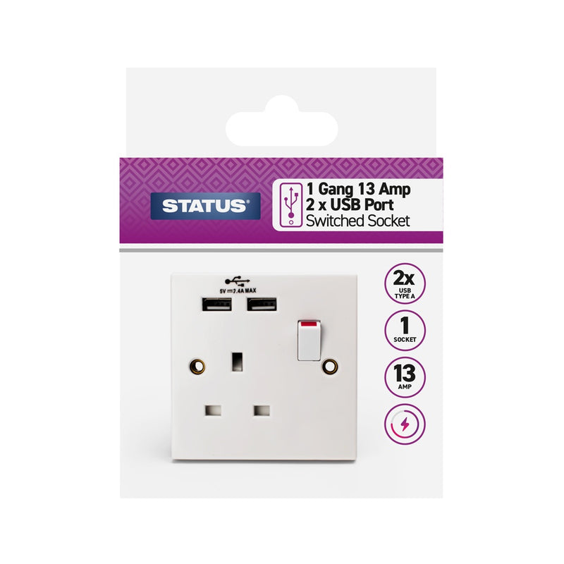 Status 1 Gang 13 Amp 2 USB Charging Port