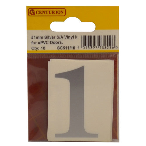 51mm Silver Traditional Oldstyle Font Vinyl Number 1 (Pack of 10)