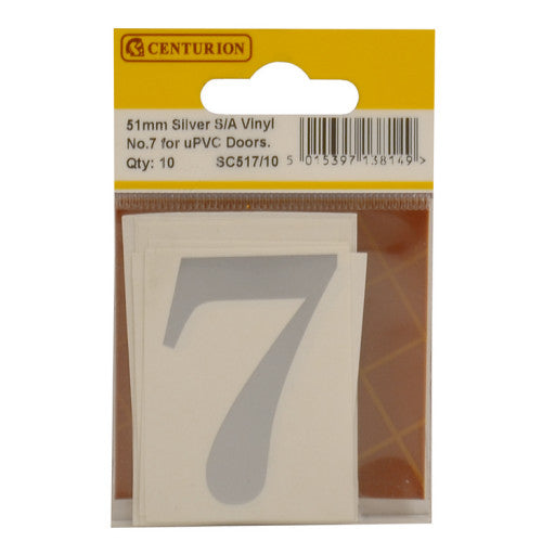 51mm Silver Traditional Oldstyle Font Vinyl Number 7 (Pack of 10)