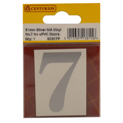 51mm Silver Traditional Oldstyle Font Vinyl Number 7