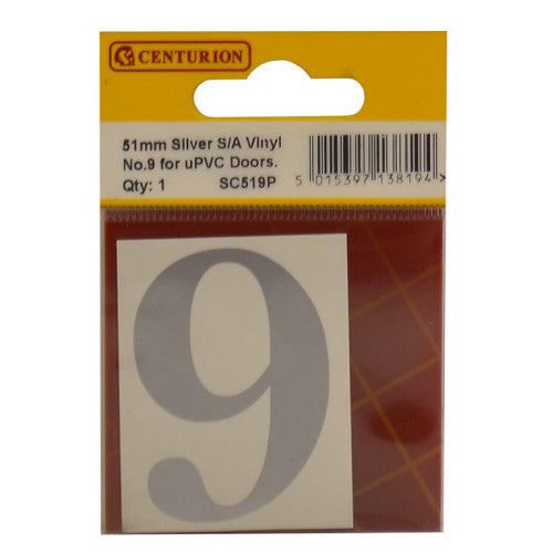 51mm Silver Traditional Oldstyle Font Vinyl Number 9