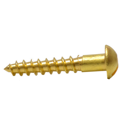 1" x 8 Slotted Round Head Woodscrew - Solid Brass - (200)