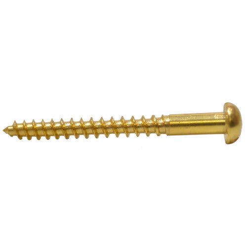 2" x 10 Slotted Round Head Woodscrew - Solid Brass - (100)