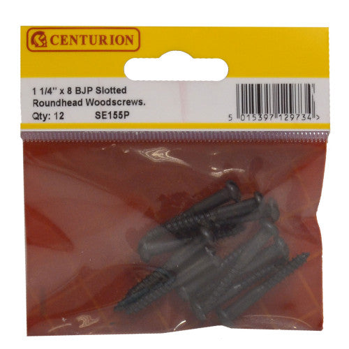 1 1/4" x 8 Pozi Black Round Head Woodscrews (Pack of 12)