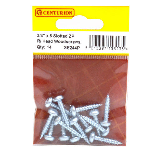 3/4" x 8 ZP Round Head Woodscrews (Pack of 14)