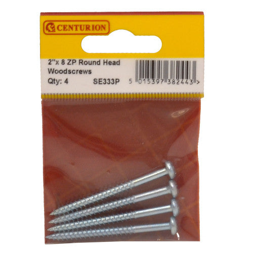 2" x 8 ZP Round Head Woodscrews (Pack of 4)