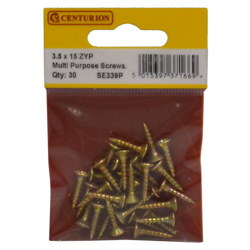 3.5mm x 15mm ZYP Multi Purpose Single Thread Countersunk Pozi Screws (Pack of 30)