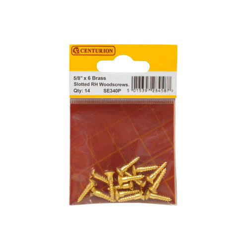 5/8" x 6 Slotted Raised Head Woodscrew - Brass - (Pack of 14)