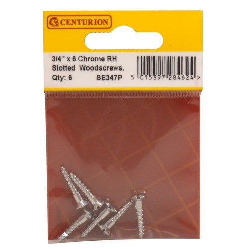 3/4" x 6 Slotted Raised Head Woodscrew - Chrome Plated - (Pack of 6)