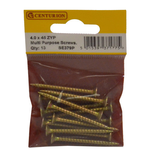 Multi Purpose Pozi Countersunk Screws, 4 x 45mm, Zinc Yellow Passivated
