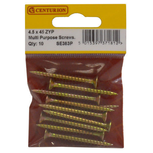 Multi Purpose Pozi Countersunk Screws, 4.5 x 45mm, Zinc Yellow Passivated