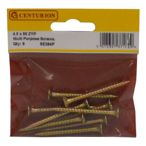 Multi Purpose Pozi Countersunk Screws, 4.5 x 50mm, Zinc Yellow Passivated