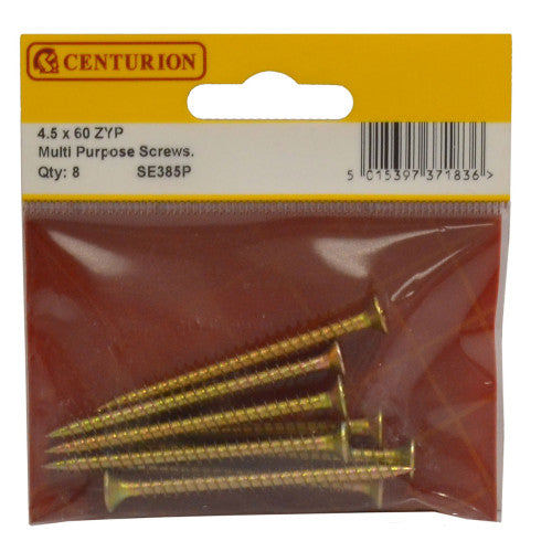 Multi Purpose Pozi Countersunk Screws, 4.5 x 60mm, Zinc Yellow Passivated