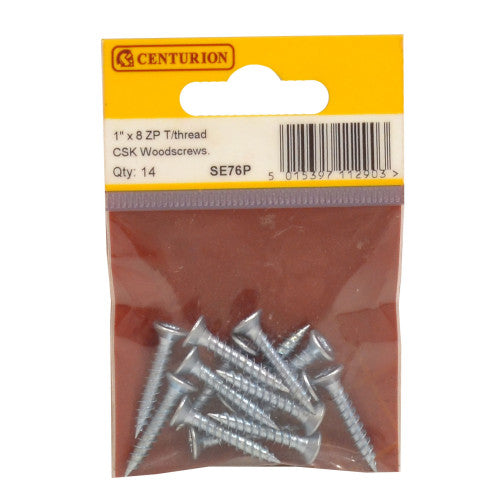 1" x 8 ZP  Cross Recessed Countersunk Hardened Twin Thread Screws Zinc Plated (Pack of 14)