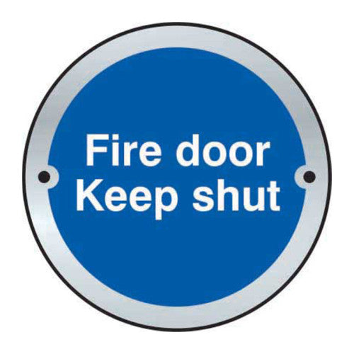'Fire Door Keep Shut' Fire Door Disc, Satin Aluminium, 75mm