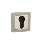 Senza Pari Euro Escutcheons on Square Rose - Satin Nickel/Polished Nickel