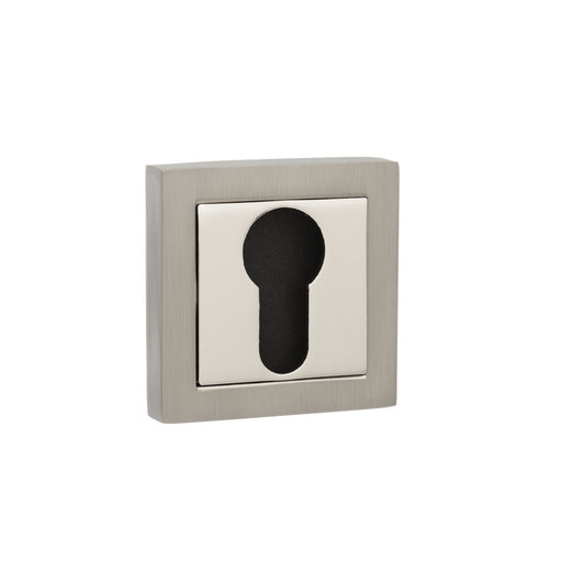 Senza Pari Euro Escutcheons on Square Rose - Satin Nickel/Polished Nickel
