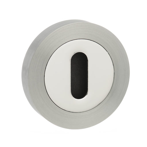 Senza Pari Key Escutcheons on Round Rose - Satin Nickel/Chrome Plate