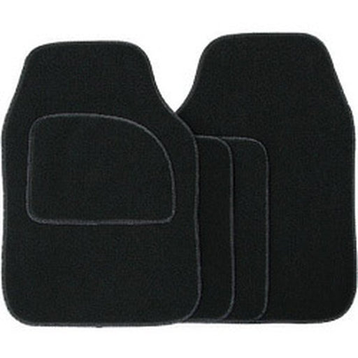Streetwize Velour Carpet Mat Sets with Coloured Binding - 4 Piece Black/Black