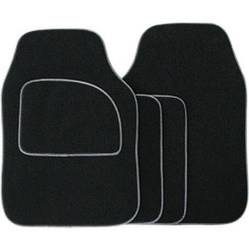 Streetwize Velour Carpet Mat Sets with Coloured Binding - 4 Piece Black With Grey Piping