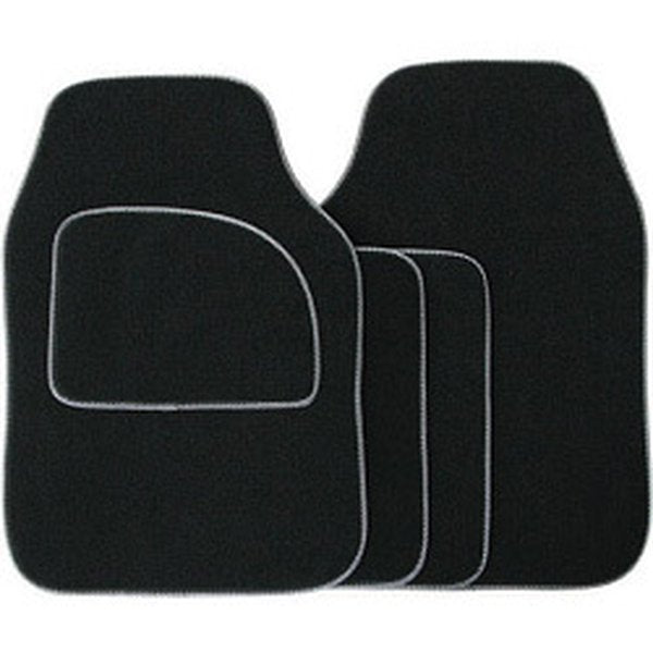 Streetwize Velour Carpet Mat Sets with Coloured Binding - 4 Piece Black With Grey Piping