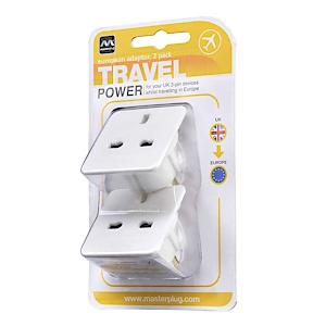 Masterplug UK to Europe Travel Adaptor - Twin Pack