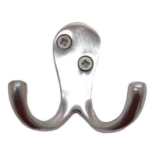 50mm Solid Brass Double Robe Hook - Satin Chrome