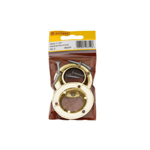 19mm (3/4") Wardrobe Rod Sockets - Brass - Pack of 2
