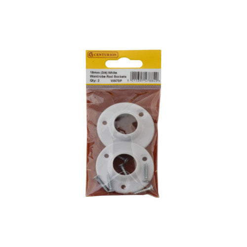 19mm (3/4") Wardrobe Rod Sockets - White - Pack of 2