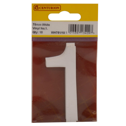 75mm White Helvetica Bold Condensed Style Vinyl Number 1 (Pack of 10)
