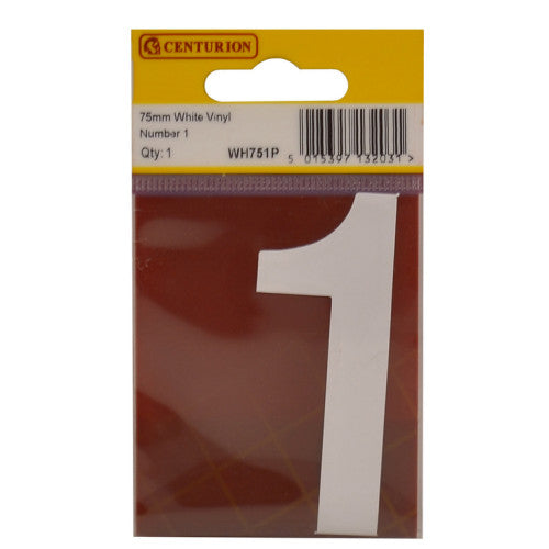 75mm White Helvetica Bold Condensed Style Vinyl Number 1