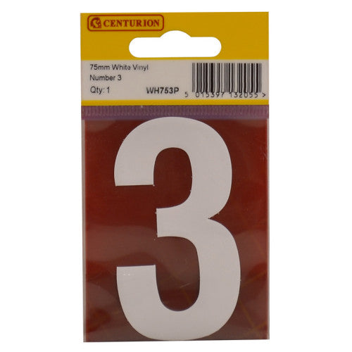 75mm White Helvetica Bold Condensed Style Vinyl Number 3