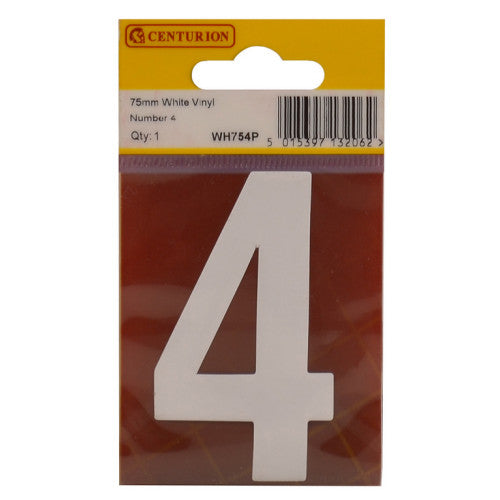 75mm White Helvetica Bold Condensed Style Vinyl Number 4