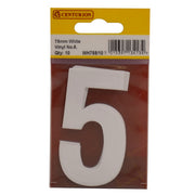75mm White Helvetica Bold Condensed Style Vinyl Number 5 (Pack of 10)