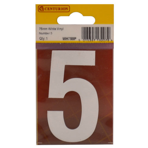75mm White Helvetica Bold Condensed Style Vinyl Number 5