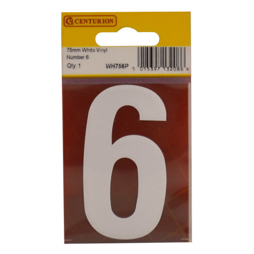 75mm White Helvetica Bold Condensed Style Vinyl Number 6