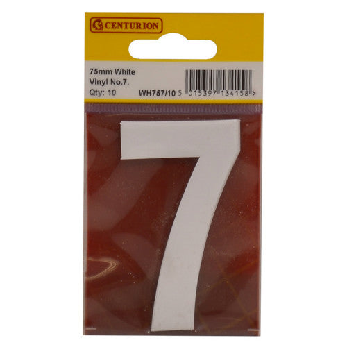 75mm White Helvetica Bold Condensed Style Vinyl Number 7 (Pack of 10)