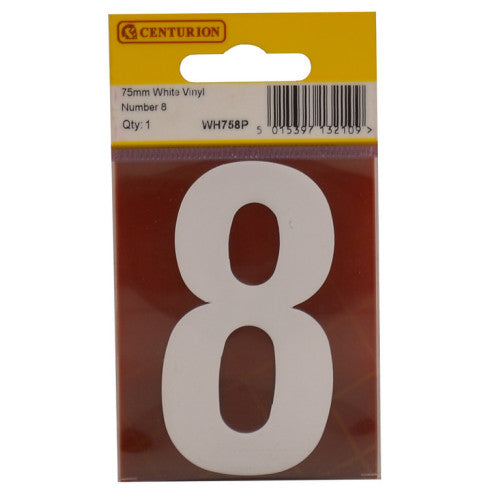 75mm White Helvetica Bold Condensed Style Vinyl Number 8