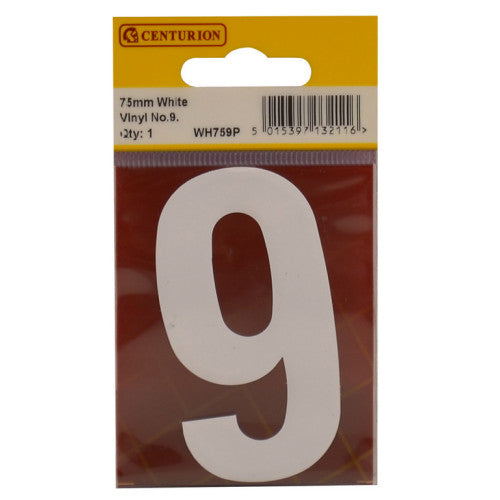 75mm White Helvetica Bold Condensed Style Vinyl Number 9