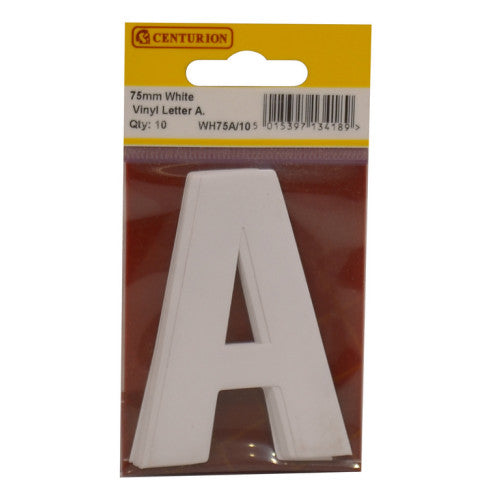 75mm White Helvetica Bold Condensed Style Vinyl Letter A (Pack of 10)